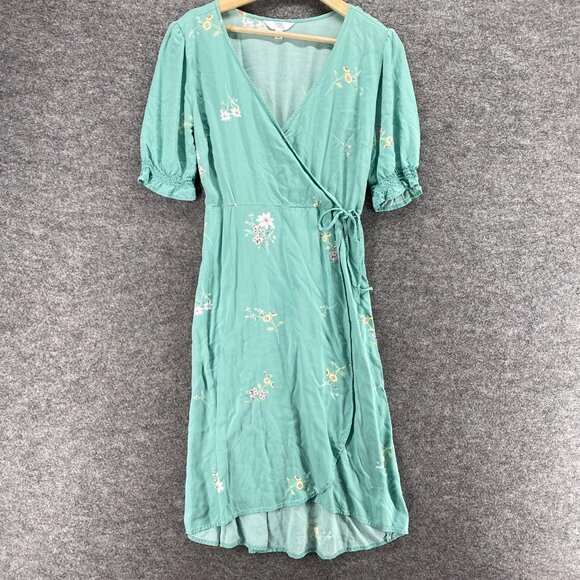 Time And Tru Dress Women S Small Blue Floral Sheath Midi Tasseled V-Neck Casual - Picture 1 of 8